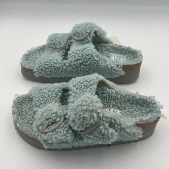 Papillio Birkenstock Arizona Big Buckle Shearling Sandals Teal Women's L5 - Picture 3 of 6